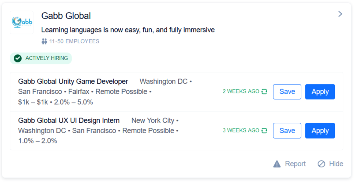 Screenshot of how AngelList displays job positions